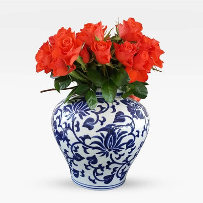Ginger Jar | Pinco Flora Blue and White  with red roses