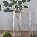 ribbed glass vase with metal handle 