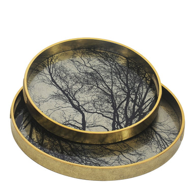 Glass Round Tray Black Tree Set by Woodka Interiors Decor trays