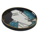 Geisha Girl Glass Round Tray In Teal by Woodka Interiors