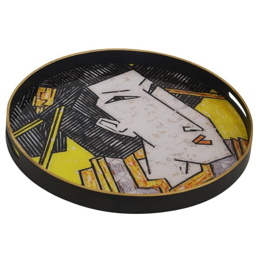 Round Tray Geisha Print in Yellow 