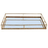 Large rectangular tray with mirrored base and gold-finished bamboo-effect metal frame
