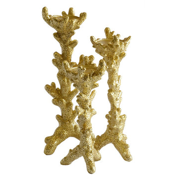 Gold Candle Holders set of 3 with coral-inspired design
