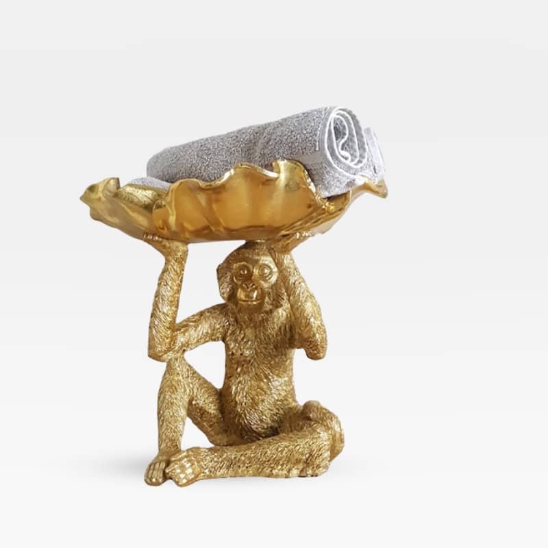 Resin Monkey Bowl in Gold - 30cm with a hand towel 