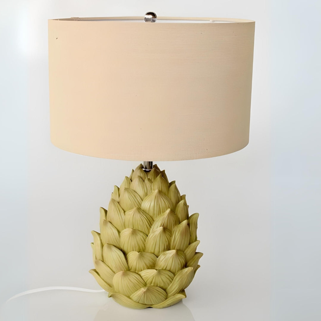 Green Artichoke Table Light With Beige Shade