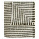 celine throw blanket with a striped pattern in cream and olive green, featuring fringed edges.