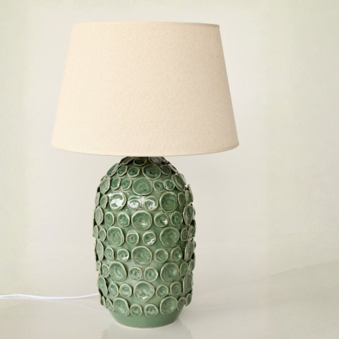 sculptural green ceramic lamp for nightstand side table