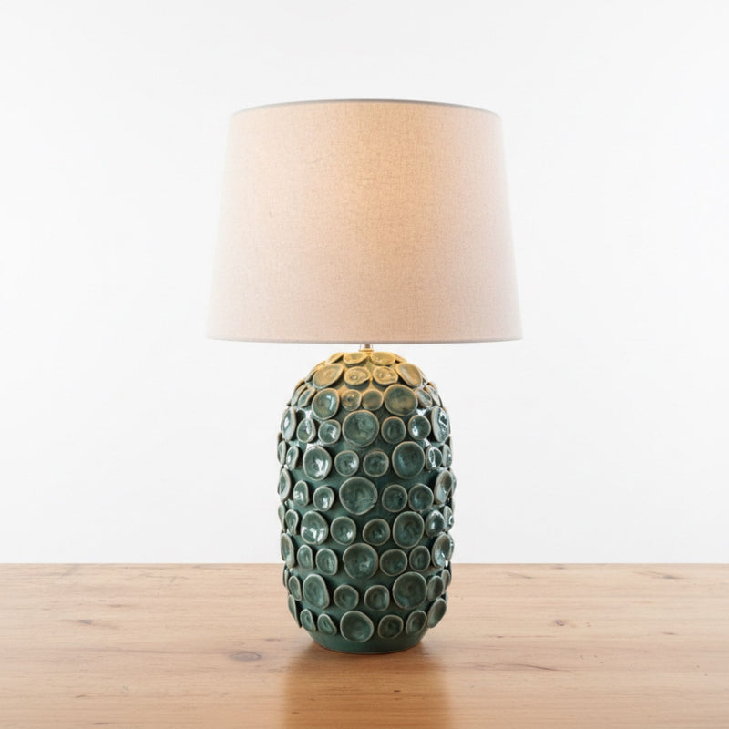 sculptural green ceramic lamp for nightstand side table
