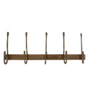 Hang-Out 5-hook wall rack by Woodka Interiors, in minimal solid brass backplate with five hand-finished vertical coat hooks.