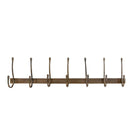 Wall-mounted Hang-Out 7-hook wall rack by Woodka Interiors, in minimal solid brass backplate with seven hand-finished vertical coat hooks.