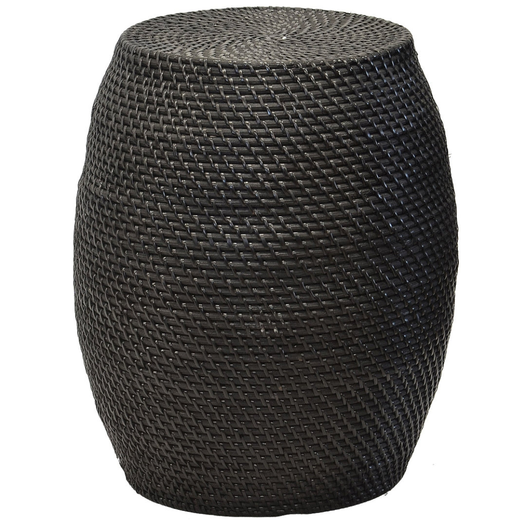 Harmony Black Rattan Drum Stool By Woodka Interiors