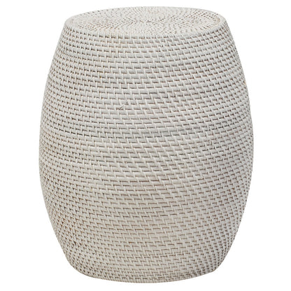 Harmony White Rattan Drum Stool by Woodka Interiors