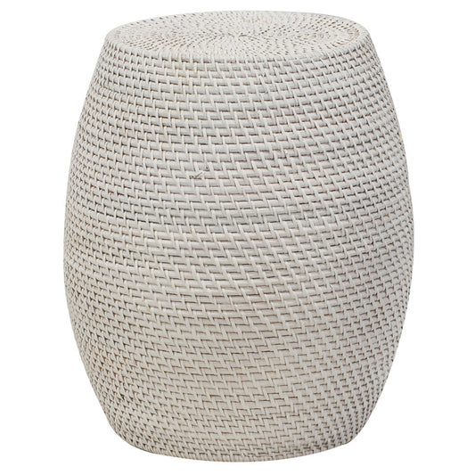 Harmony White Rattan Drum Stool by Woodka Interiors