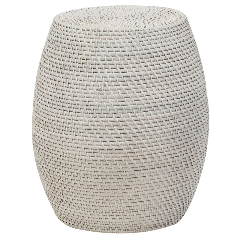 Harmony White Rattan Drum Stool by Woodka Interiors