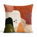 A square scatter cushion Horizon, colour blocks in terracotta, olive green, cream, and dusty rose.