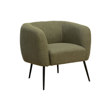 Green armchair with black legs on a white background