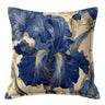 60x60cm Iris Nocturne floral scatter cushion with a blue and gold iris pattern and a flanged Oxford edge.