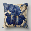 60x60cm Iris Nocturne floral scatter cushion with a blue and gold iris pattern and a flanged Oxford edge.