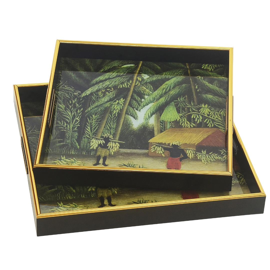 Jungle Square Tray Set By Woodka Interiors | Decortative Trays