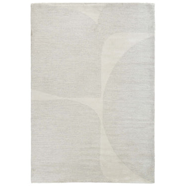 Light grey and white abstract curved block patterned rug.