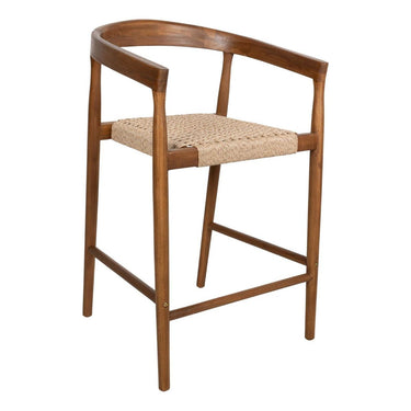 Kashmir Teak Counter Chair with natural frame and a durable braided rattan rope weave seat.