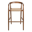 Kashmir teak wood bar chair with a handwoven braided rope seat.