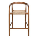 Kashmir teak wood counter chair with a handwoven braided rope seat.