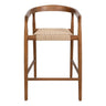 Kashmir teak wood counter chair with a handwoven braided rope seat.