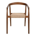 Kashmir teak wood dining chair with a handwoven braided rope seat.