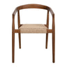 Kashmir teak wood dining chair with a handwoven braided rope seat.