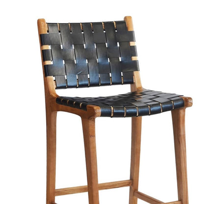 Katikan Black Woven Leather Barstool leather