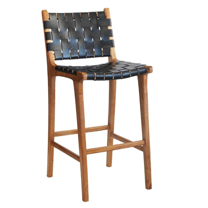 Katikan Black Woven Leather Barstool