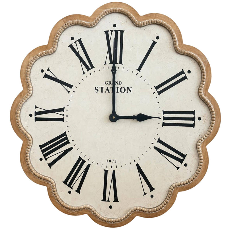 Scalloped Wall Clock with Roman numerals by Woodka Interiors South Africa.