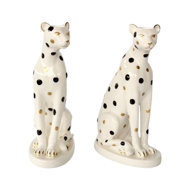 Exotic leopard ceramic candle holders, set of 2, designed for standard dinner candles.