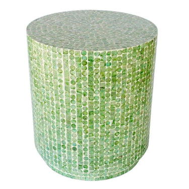 Lime Green Capiz Drum Stool to brighten your home decor.