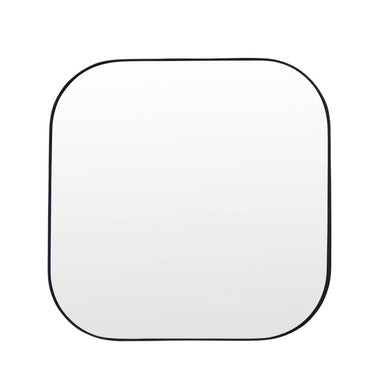 Modern minimalist rounded square wall mirror with a slim black metallic frame.
