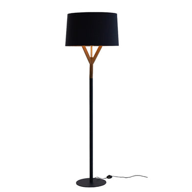 Lumos Floor Lamp with charcoal steel base, oak top, and matching shade.
Industrial-inspired standing lamp with bold charcoal tones.