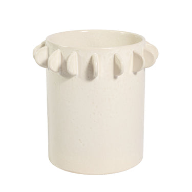 Lunaria ivory ceramic vase, a large vessel with half-moon scalloped tab design.