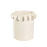 Lunaria ivory ceramic vase small vessel with half-moon scalloped tab edge design.