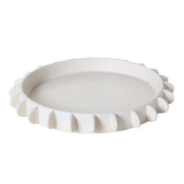 Lunaria Glossy Large round 53cm ceramic tray in a semi-matte reactive ivory glaze.