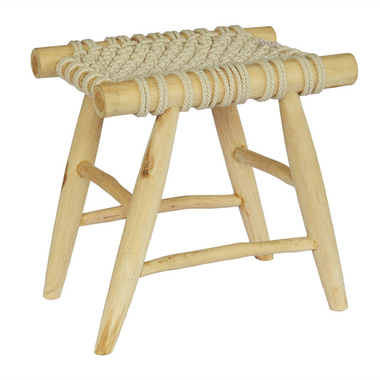 Macrame Knot and Wooden Stool By Woodka Interiors