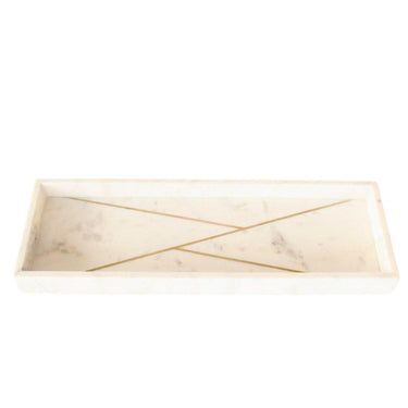  Side view of white marble tray highlighting clean lines and slim form