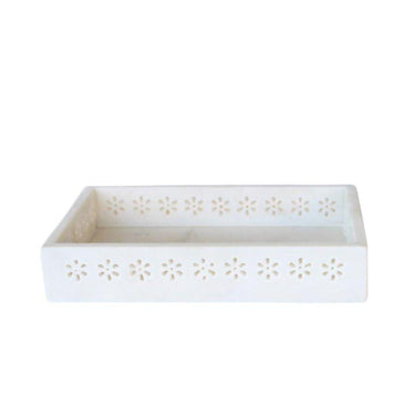 Vanity tray for dressing table in marble with daisy cutout design