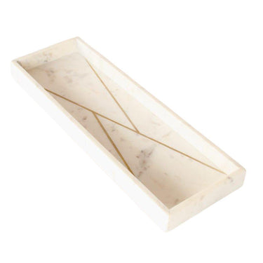 Marble vanity tray with brass inlay, full front view showing rectangular shape