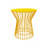 Bright yellow Marcel metal side table, modern hourglass design, perfect for bold living room decor.