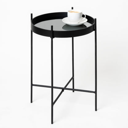 Matt Black Mirror Side Table 