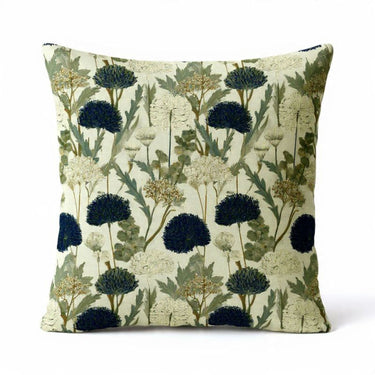 Midnight Thistle 60x60cm navy blue and sage green floral botanical scatter cushion.