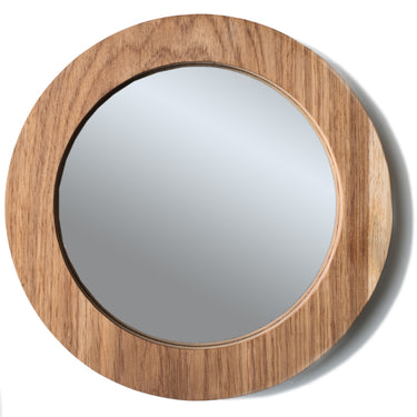 Modern round mirrors in varying sizes with natural wood frames