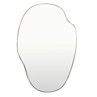 An organic-shaped wall mirror with a thin dark metal frame, shown against a plain white background.