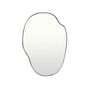 An organic-shaped wall mirror with a thin black frame, shown against a plain white background.